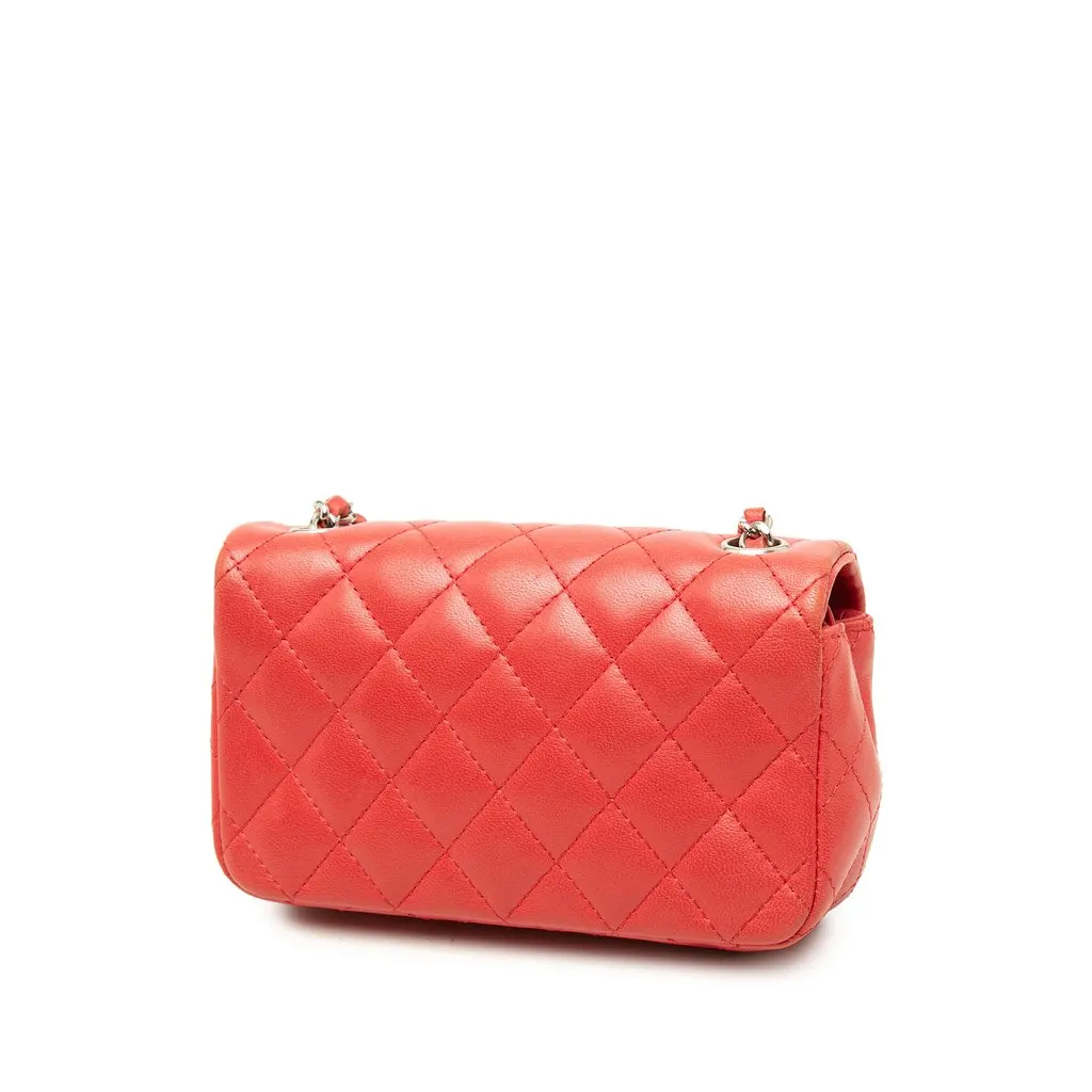 Chanel Extra Mini Rectangular Classic Lambskin Single Flap Red Leather Good - Back View