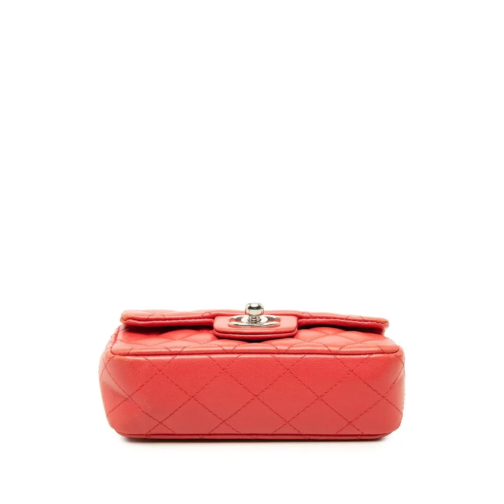 Chanel Extra Mini Rectangular Classic Lambskin Single Flap Red Leather Good - Inside View