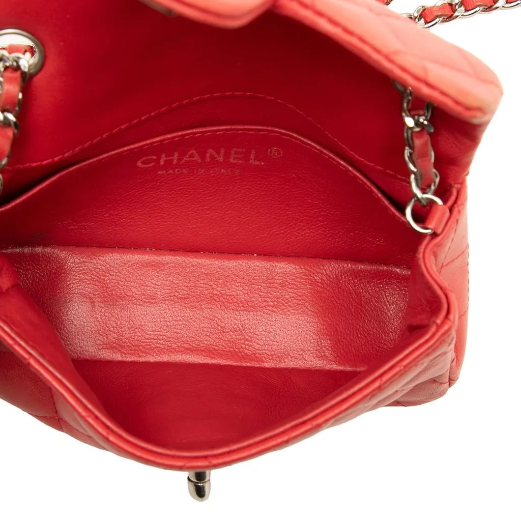 Chanel Extra Mini Rectangular Classic Lambskin Single Flap Red Leather Good - Model View