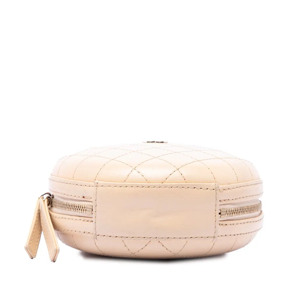 Chanel Stitched Calfskin Logo Strass and Pearl Chain Round Crossbody Beige Leather Very good - Inside View