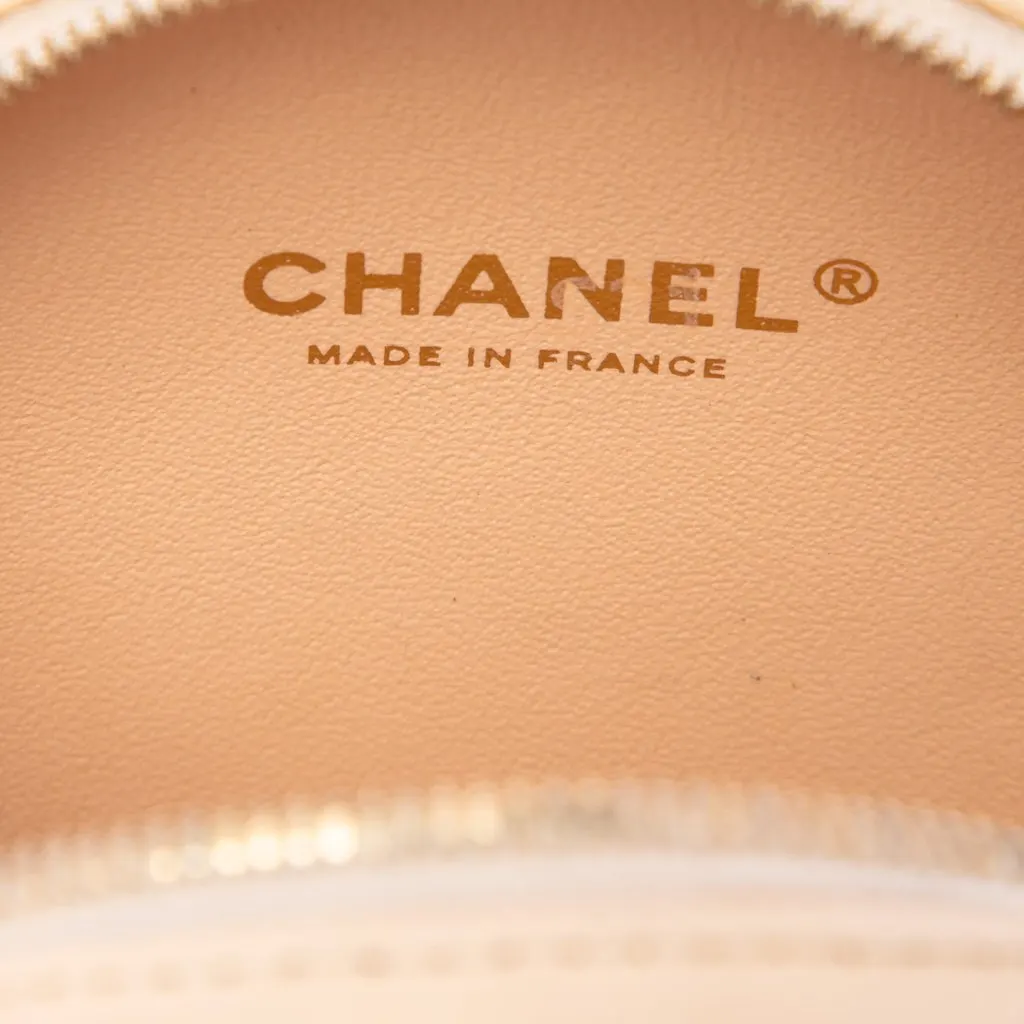 Chanel Stitched Calfskin Logo Strass and Pearl Chain Round Crossbody Beige Leather Very good - Box View