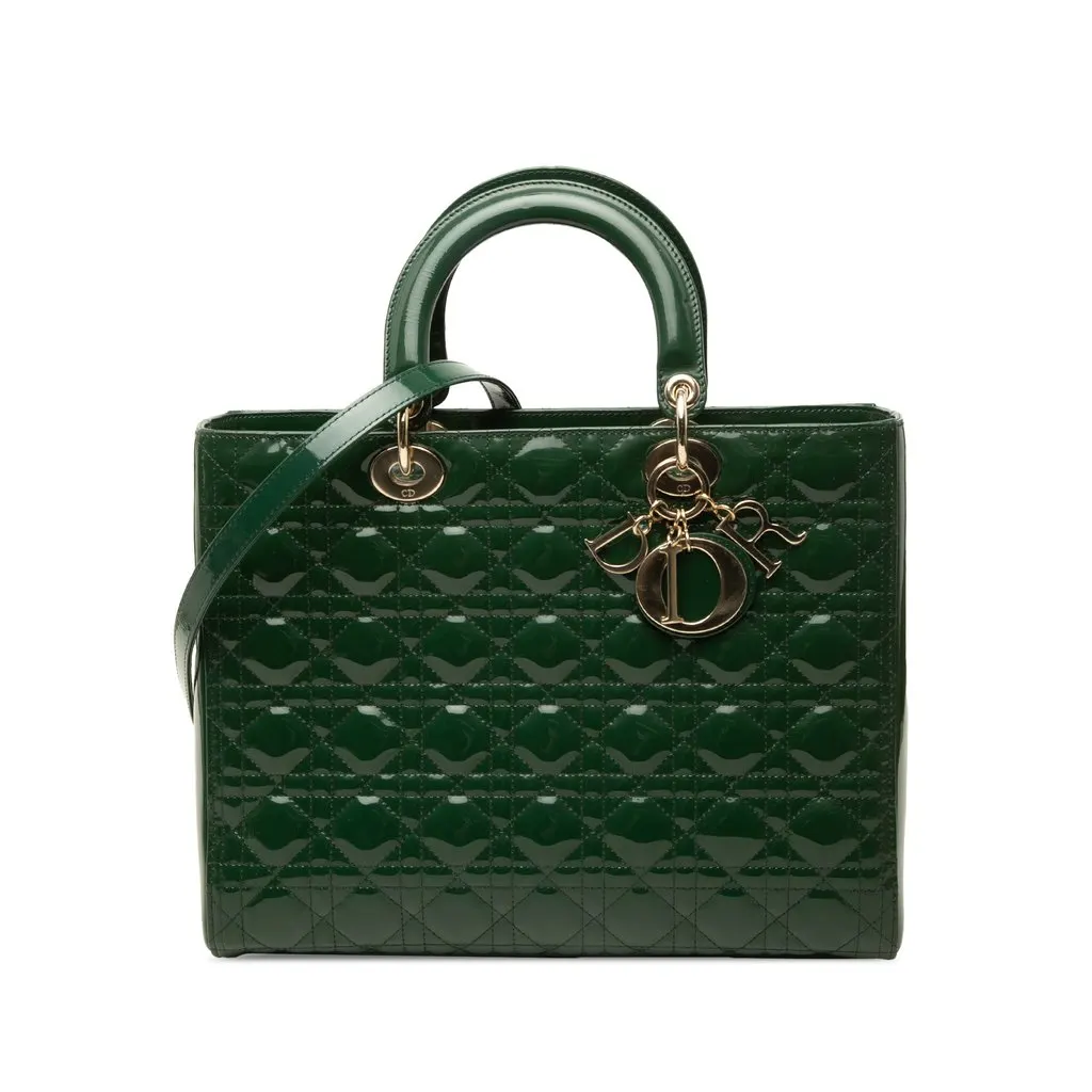 Dior Large Patent Cannage Lady Dior Green Leather Very good - Front View