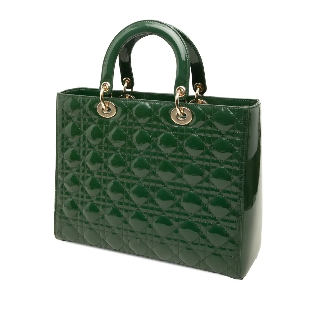 Dior Large Patent Cannage Lady Dior Green Leather Very good - Back View