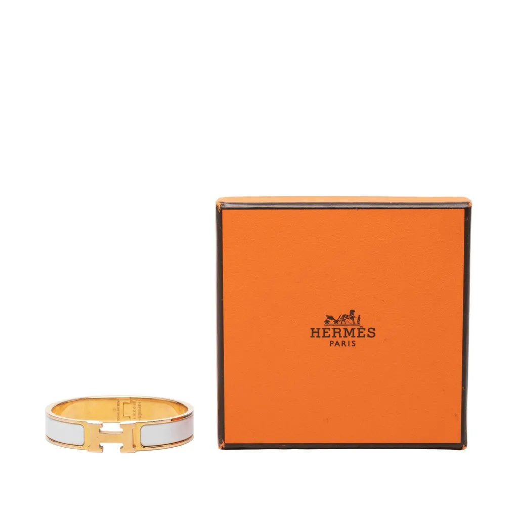 Hermès Narrow Enamel Clic H Bracelet PM White Enamel Very good - Box View