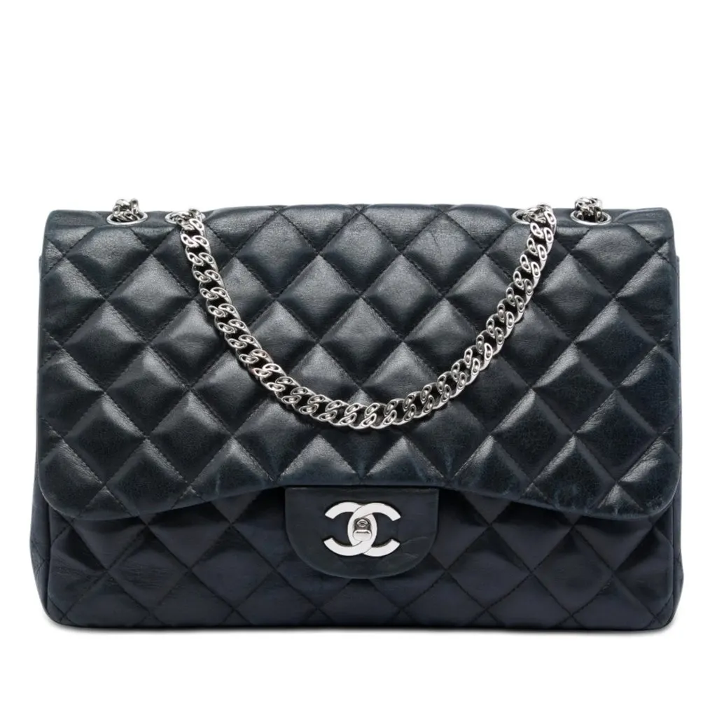 Chanel Jumbo Classic Lambskin Single Flap Black Leather Very good - Front View