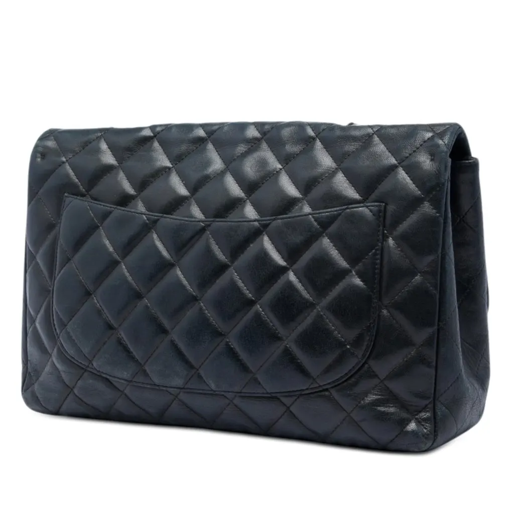 Chanel Jumbo Classic Lambskin Single Flap Black Leather Very good - Back View