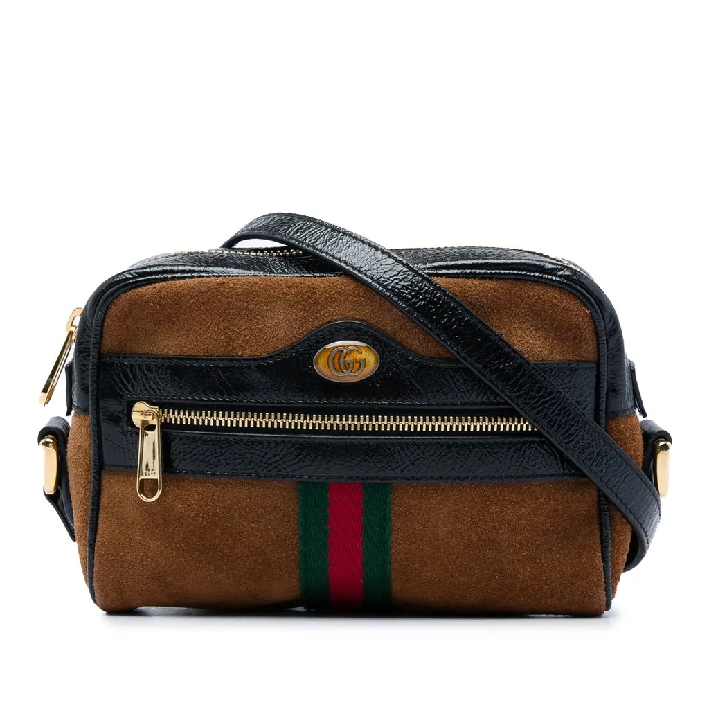 Gucci Mini Suede Web Ophidia Crossbody Brown Leather Very good - Front View