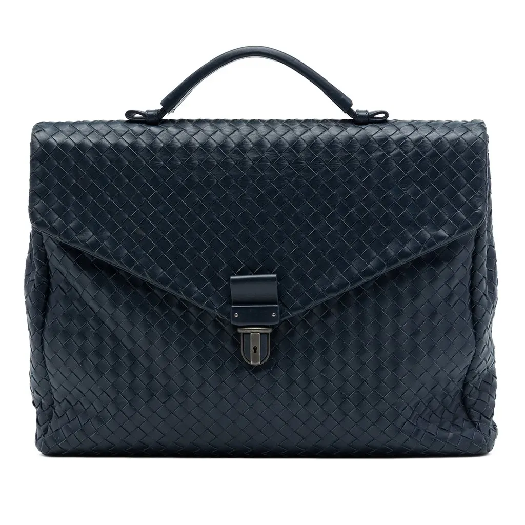 Bottega Veneta Nappa Intrecciato Briefcase Blue Leather Very good - Front View