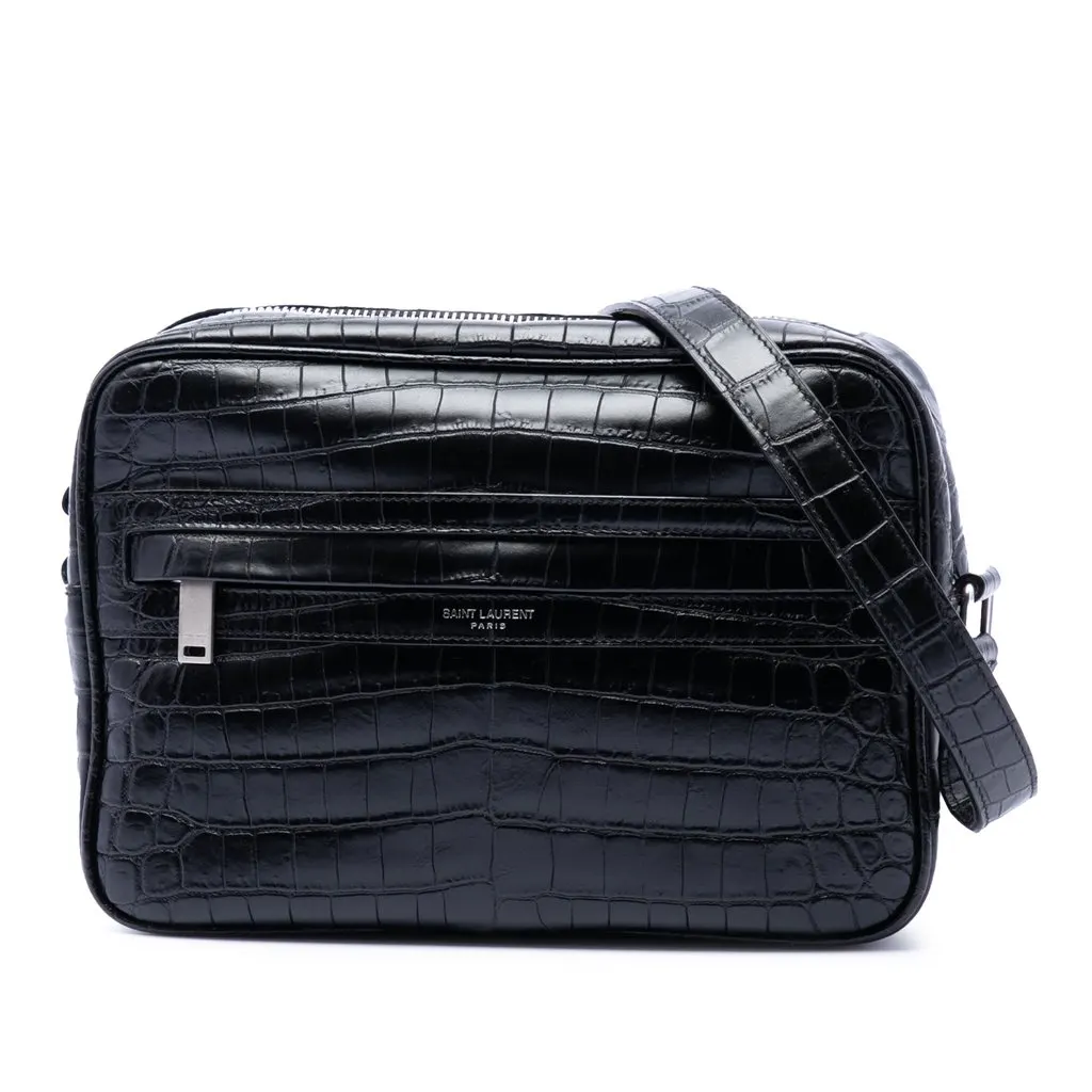 Saint Laurent Crocodile Embossed Leather Camp Camera Bag Black Leather Very good - Front View