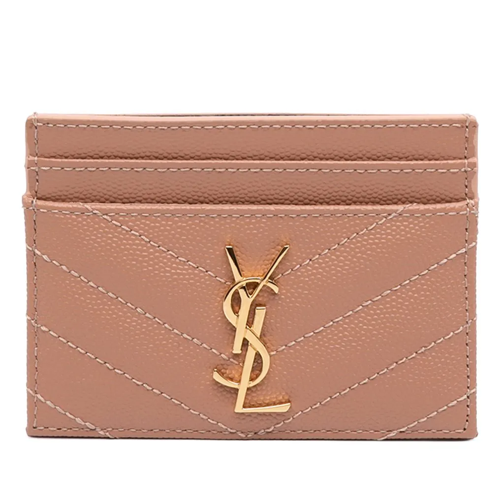 Saint Laurent Chevron Grain de Poudre Cassandre Card Holder Brown Leather Very good - Front View