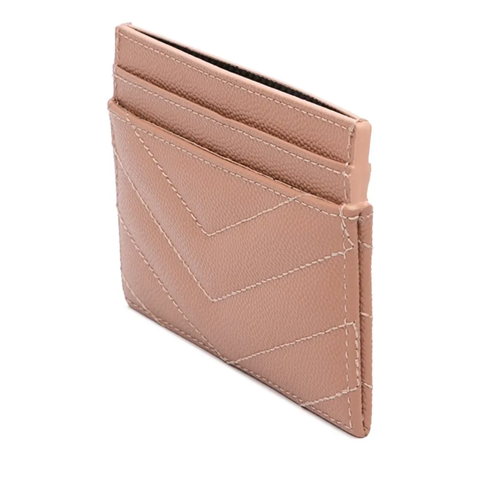 Saint Laurent Chevron  Grain de Poudre Cassandre Card Holder Brown Leather Very good - Back View