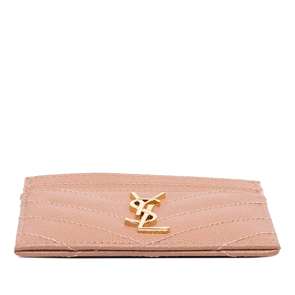 Saint Laurent Chevron  Grain de Poudre Cassandre Card Holder Brown Leather Very good - Inside View