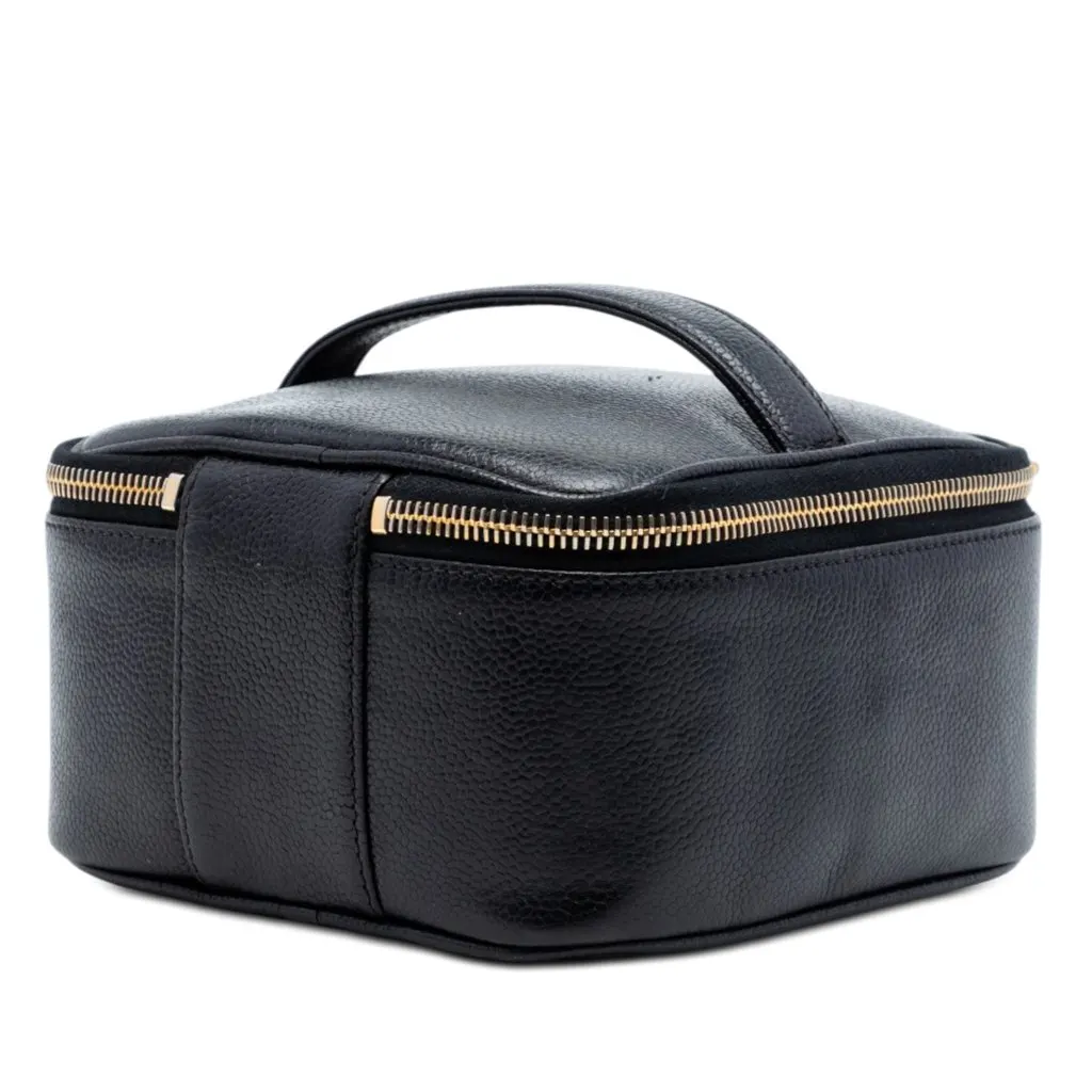 Chanel CC Caviar Vanity Case Black Leather Good - Back View