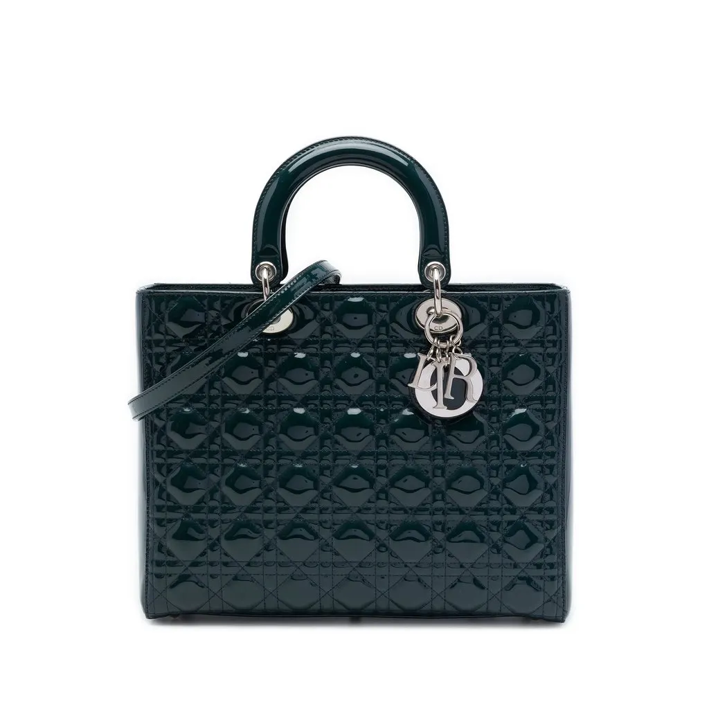 Dior Large Patent Cannage Lady Dior Green Leather Very good - Front View