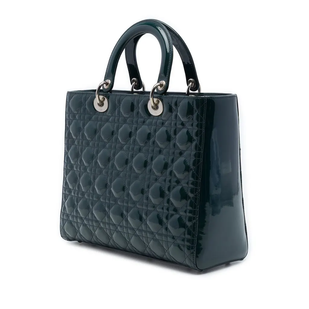 Dior Large Patent Cannage Lady Dior Green Leather Very good - Back View