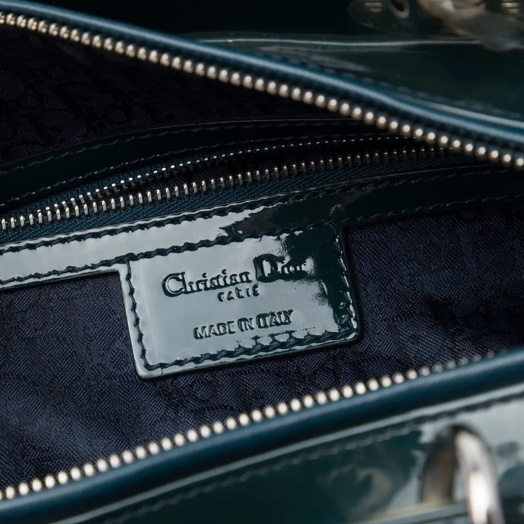 Dior Large Patent Cannage Lady Dior Green Leather Very good - Box View