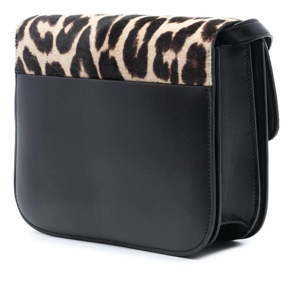 Celine Medium Calfskin and Leopard Print Pony Hair Classic Box Black Leather Very good - Back View