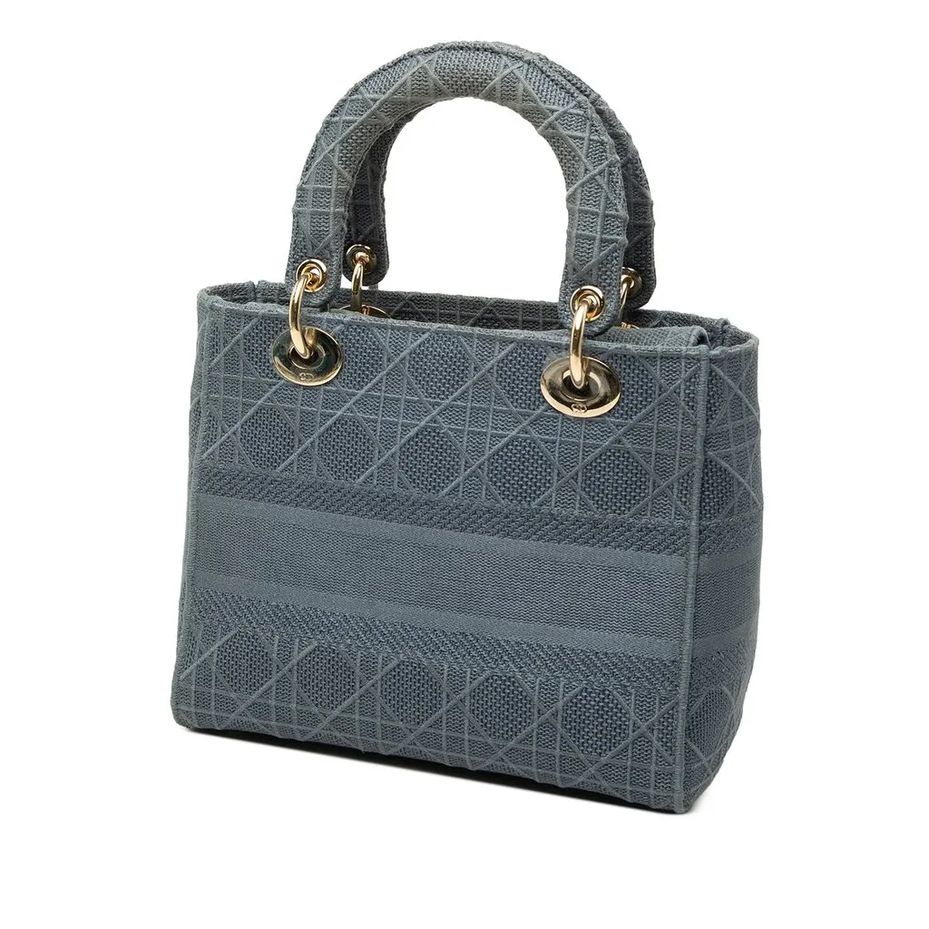 Dior Medium Embroidered Canvas Cannage Lady D Lite Blue Canvas Very good - Back View