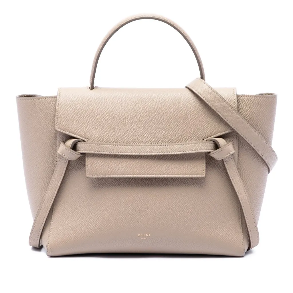 Celine Micro Grained Calfskin Belt Bag Beige Leather Very good - Front View