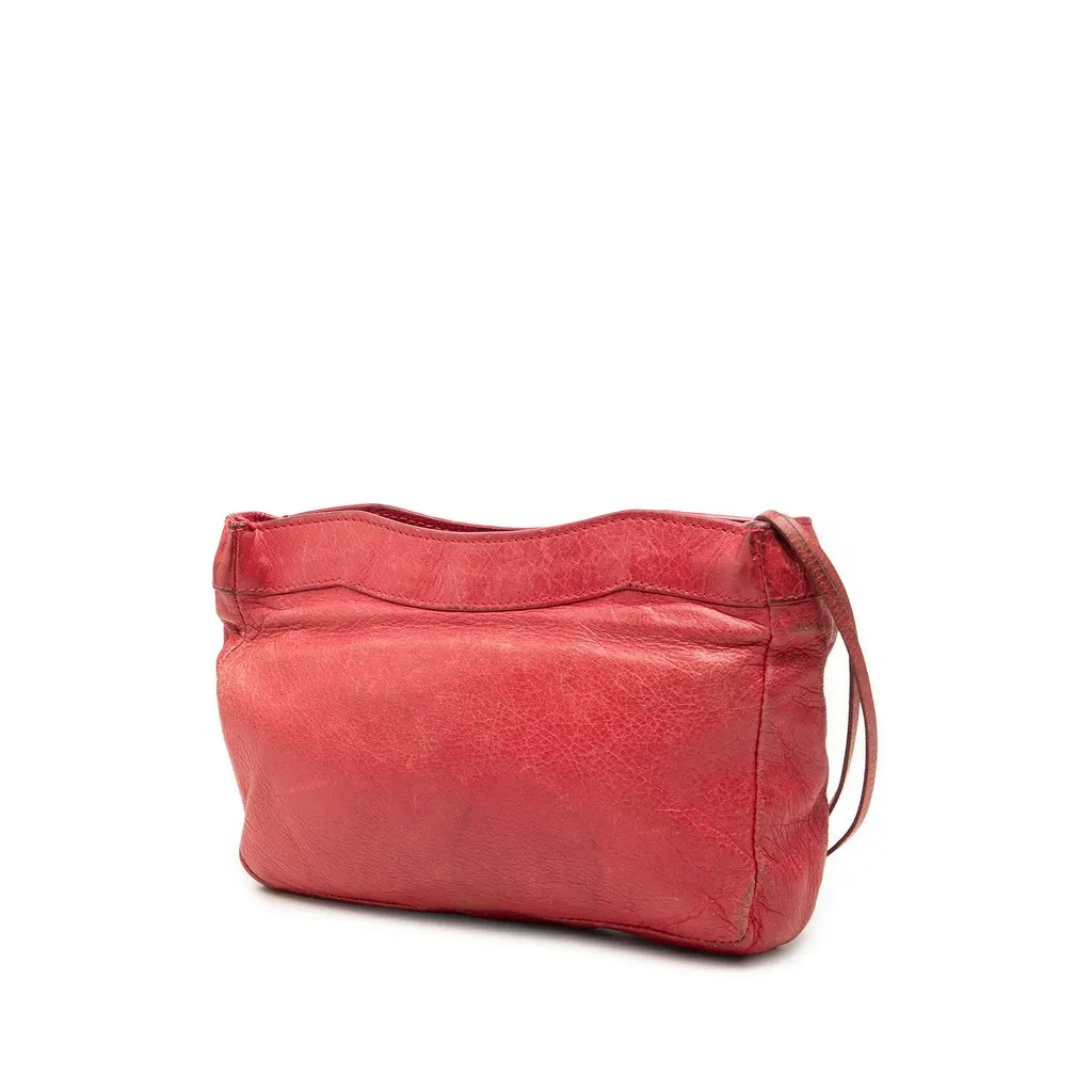 Balenciaga Lambskin Motocross Classic Porte Toilette Makeup Pouch Red Leather Good - Back View