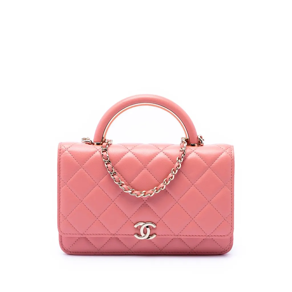 Chanel Mini Rectangular Lambskin Paris Le19M Charming Top Handle Flap Pink Leather Very good - Front View