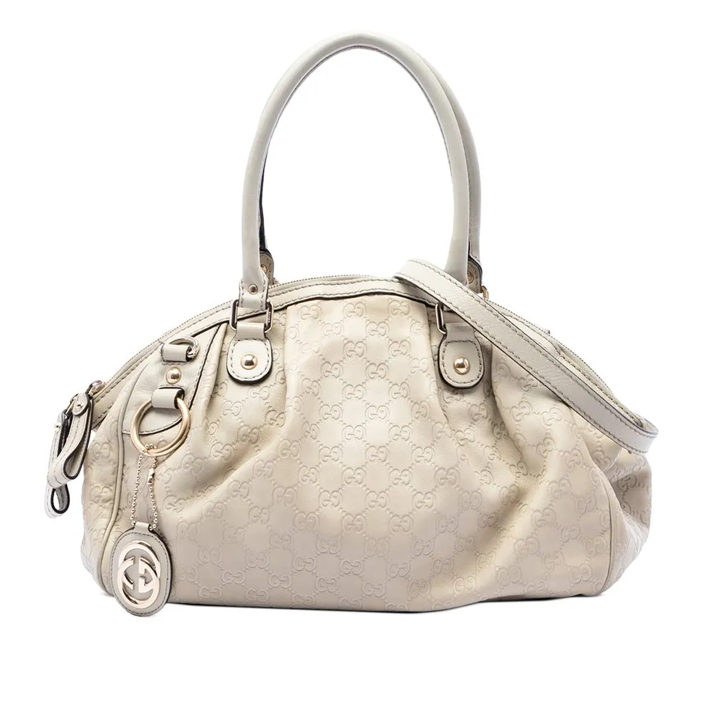 Gucci Guccissima Sukey Satchel White Leather Good - Front View