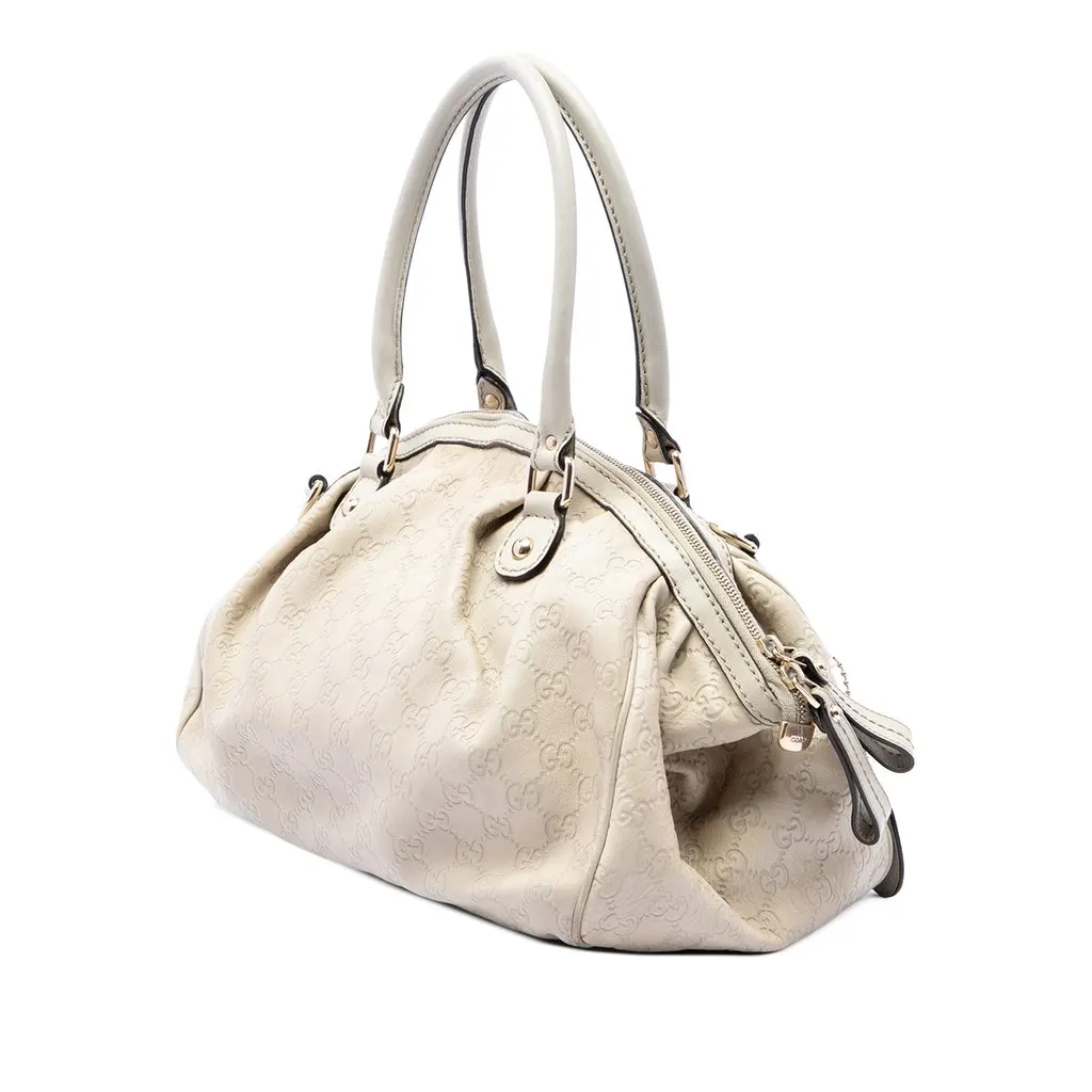 Gucci Guccissima Sukey Satchel White Leather Good - Back View