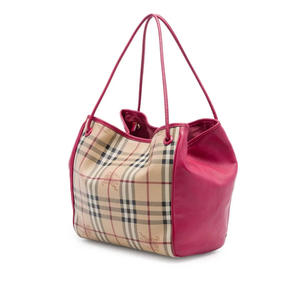 Burberry Small Haymarket Check Coated Canvas and Calfskin Canterbury Tote Beige Canvas Very good - Back View
