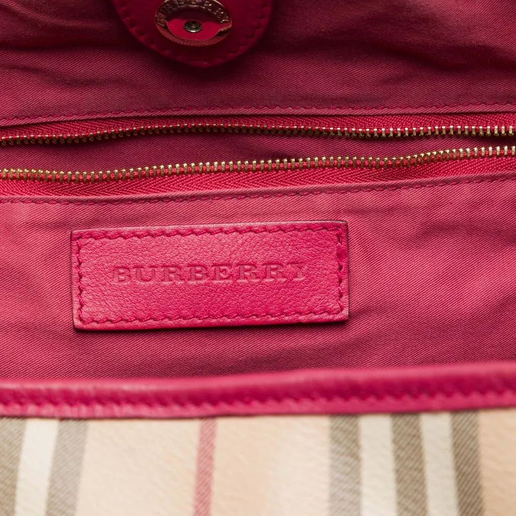 Burberry Small Haymarket Check Coated Canvas and Calfskin Canterbury Tote Beige Canvas Very good - Box View
