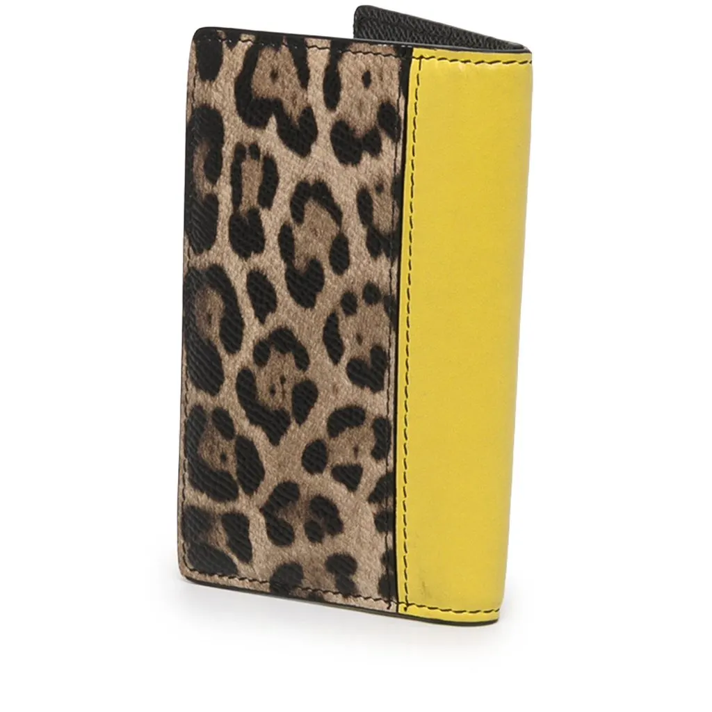 Dolce & Gabbana Leopard Print Calfskin Dauphine Bifold Card Holder Brown Leather Very good - Back View