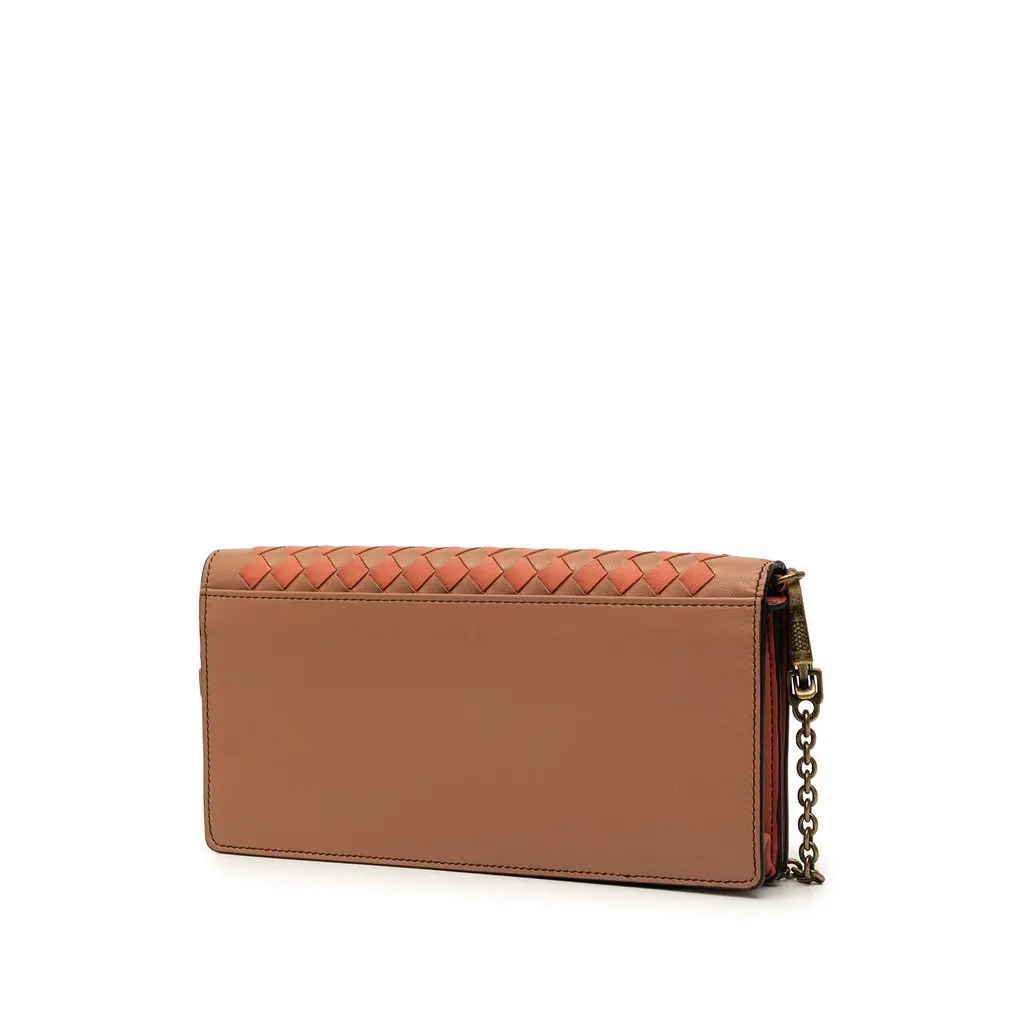Bottega Veneta Nappa Intrecciato Studded Wallet on Chain Brown Leather Very good - Back View