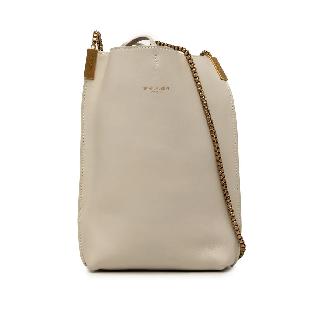 Saint Laurent Mini Calfskin Suzanne Hobo Beige Leather Very good - Front View