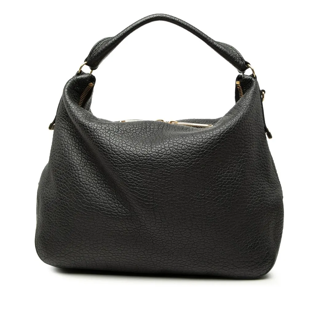 Burberry Grained Calfskin Heritage Ledbury Convertible Hobo Black Leather Very good - Front View