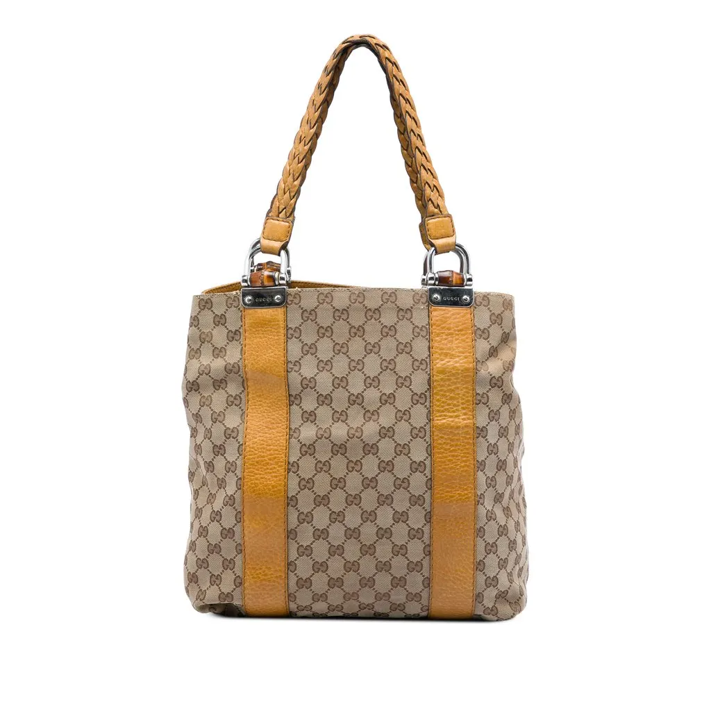 Gucci Large GG Canvas Bamboo Libeccio Tote Beige Very good - Front View