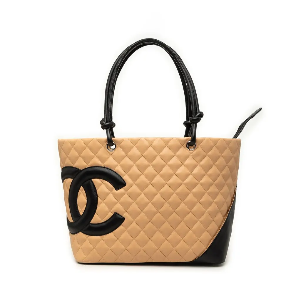 Chanel Large Quilted Lambskin Cambon Ligne Tote Beige Leather Very good - Front View