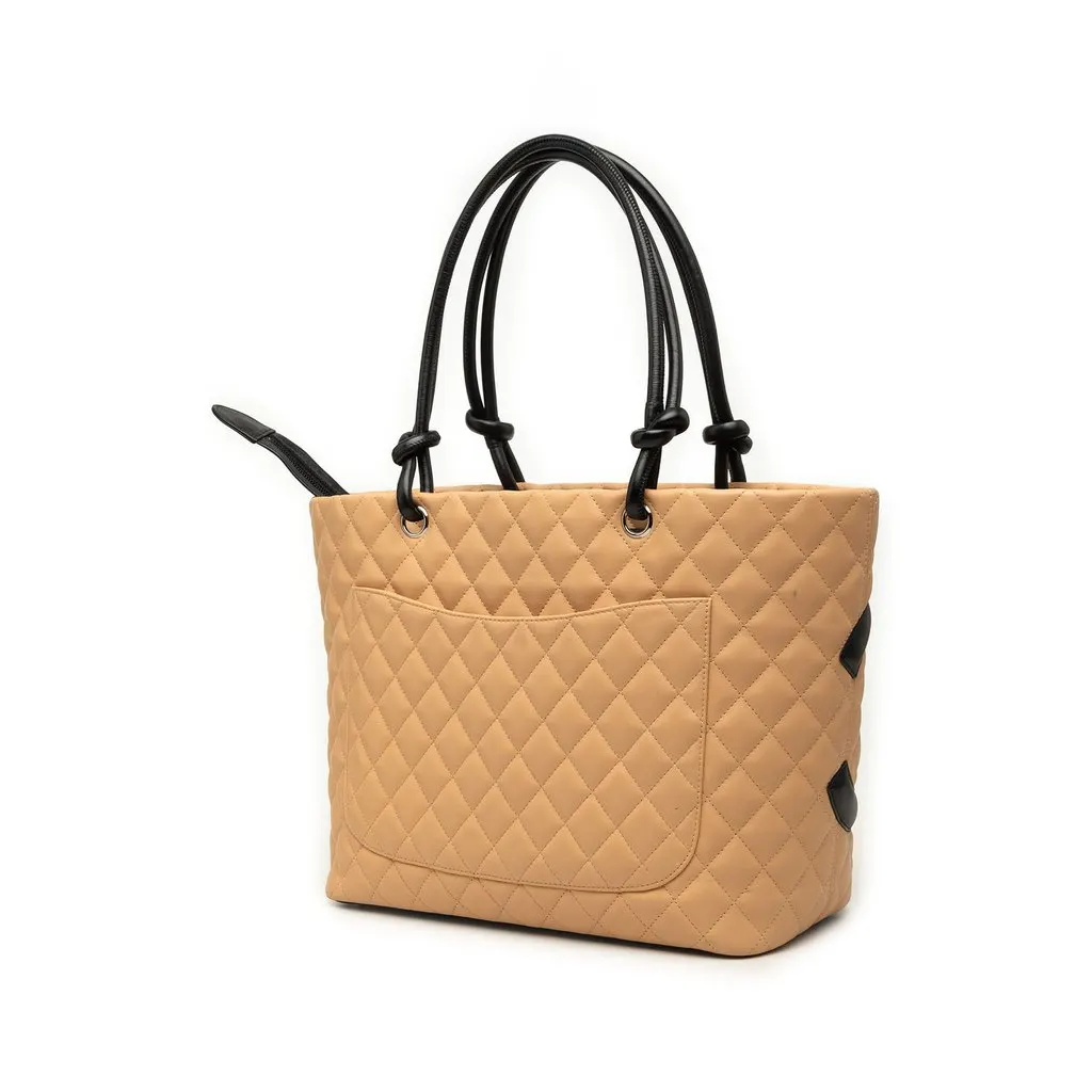 Chanel Large Quilted Lambskin Cambon Ligne Tote Beige Leather Very good - Back View