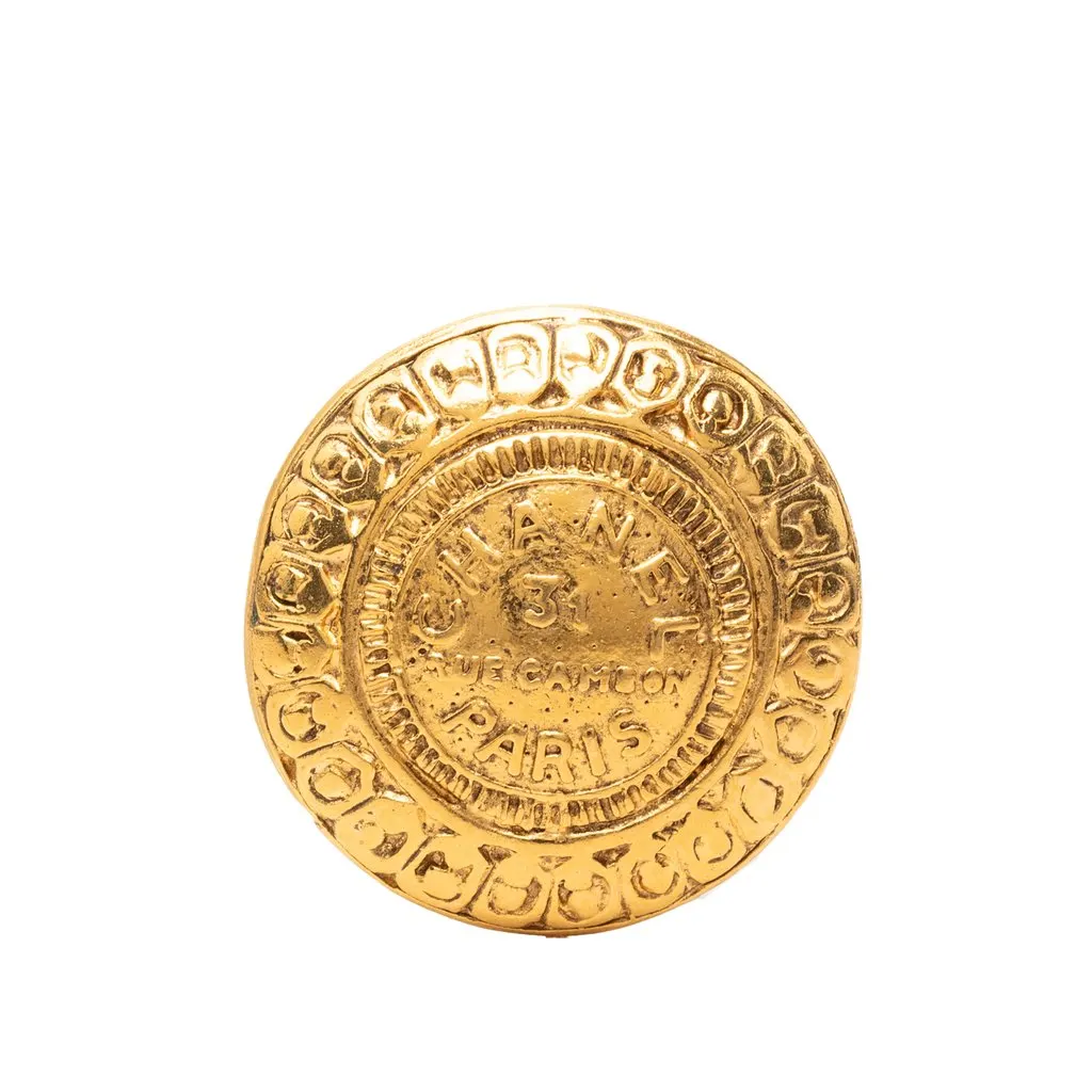 Chanel Gold Plated 31 Rue Cambon Medallion Brooch Gold Metal Very good - Front View
