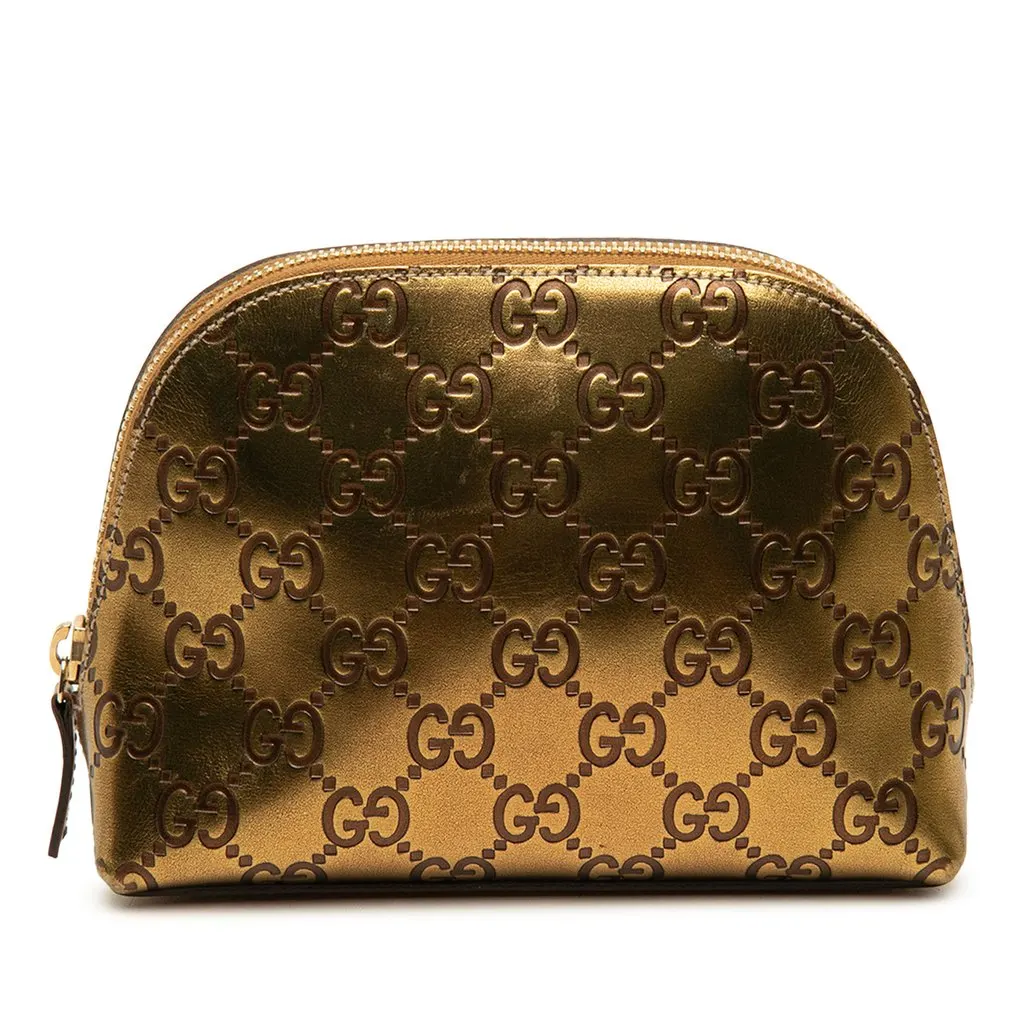 Gucci Metallic Guccissima Pouch Gold Leather Very good - Front View