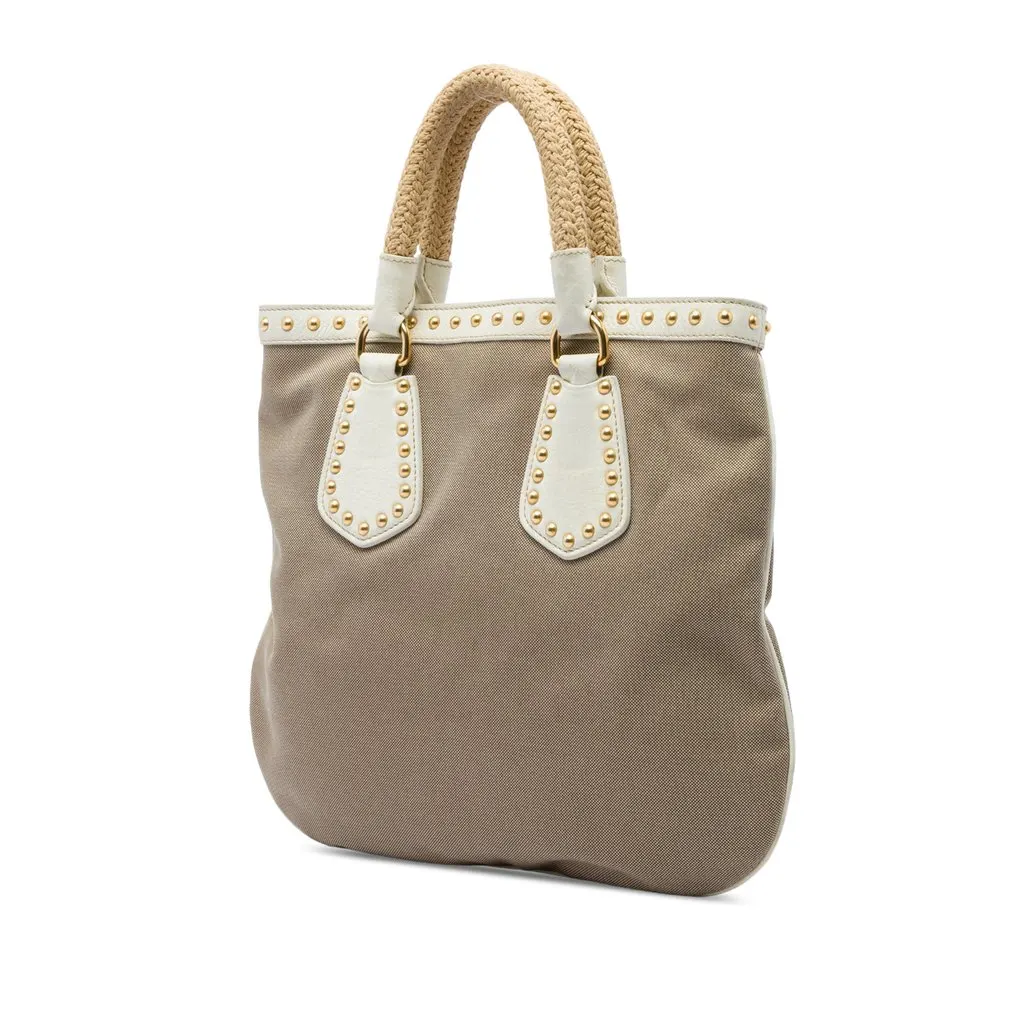 Prada Studded Canvas Canapa Logo Rope Handle Bag Brown Very good - Back View