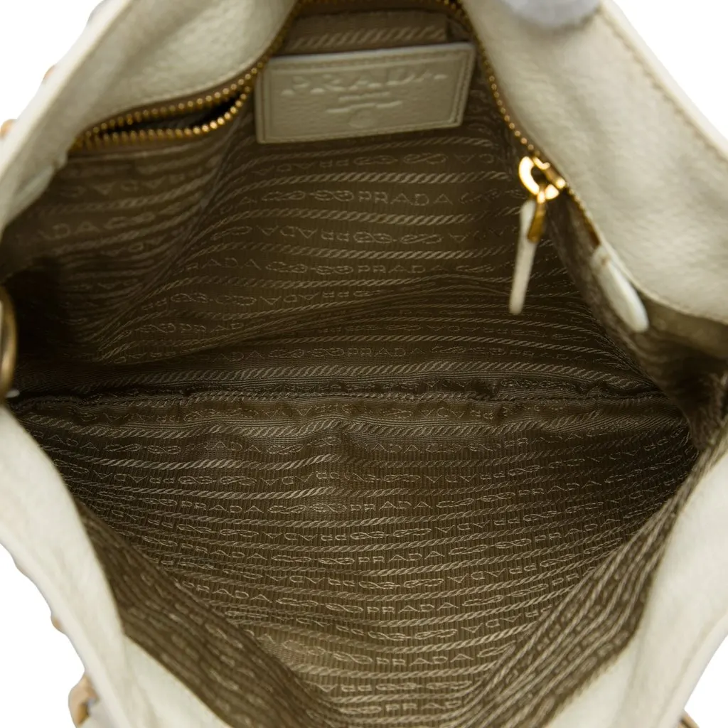 Prada Studded Canvas Canapa Logo Rope Handle Bag Brown Very good - Model View
