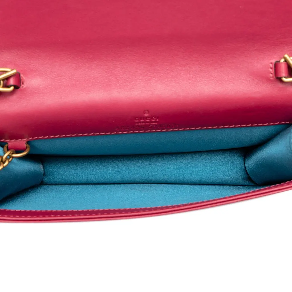 Gucci Mini GG Marmont Embroidered Matelasse Velvet Love Wallet On Chain Pink Velvet Very good - Model View