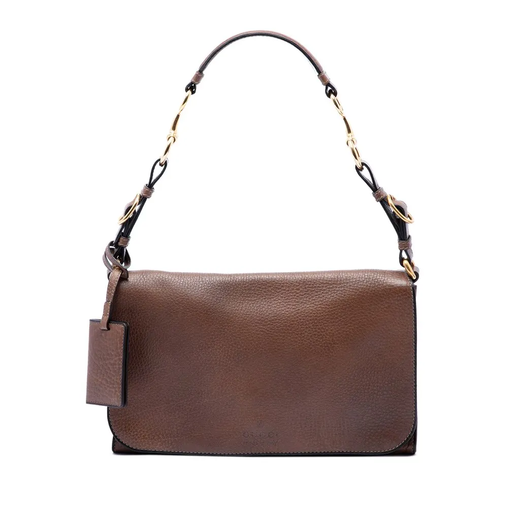 Gucci Grained Calfskin Harness Shoulder Bag Brown Leather Very good - Front View