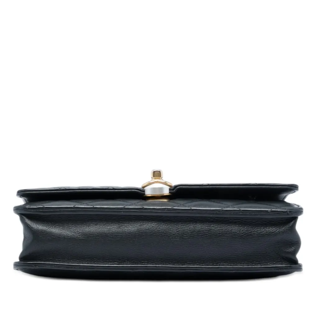 Chanel CC Quilted Lambskin Pearl Wallet on Chain Black Leather Very good - Inside View