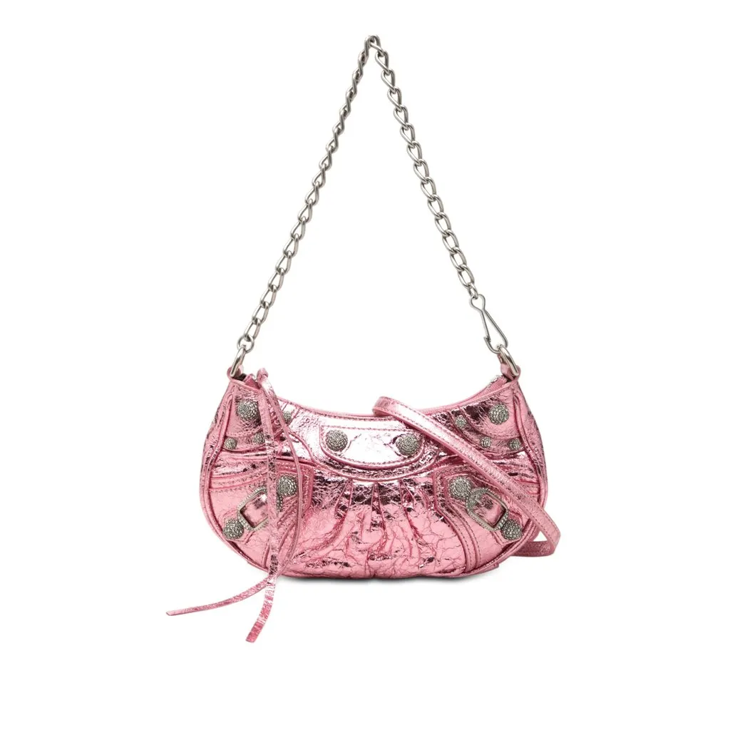 Balenciaga Mini Metallic Lambskin Motocross Le Cagole Pink Leather Very good - Front View