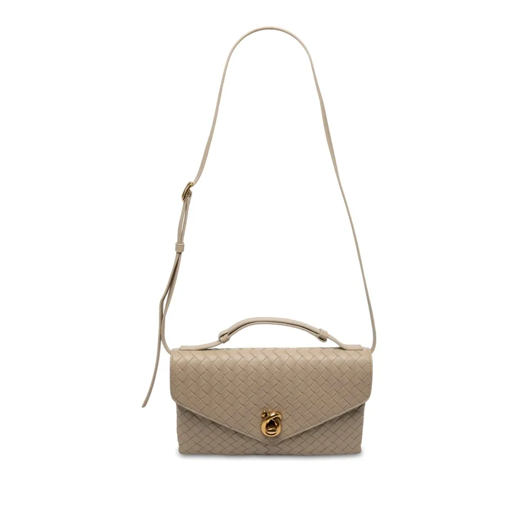 Bottega Veneta Nappa Intrecciato Knot Lock Top Handle Bag Beige Leather Very good - Front View