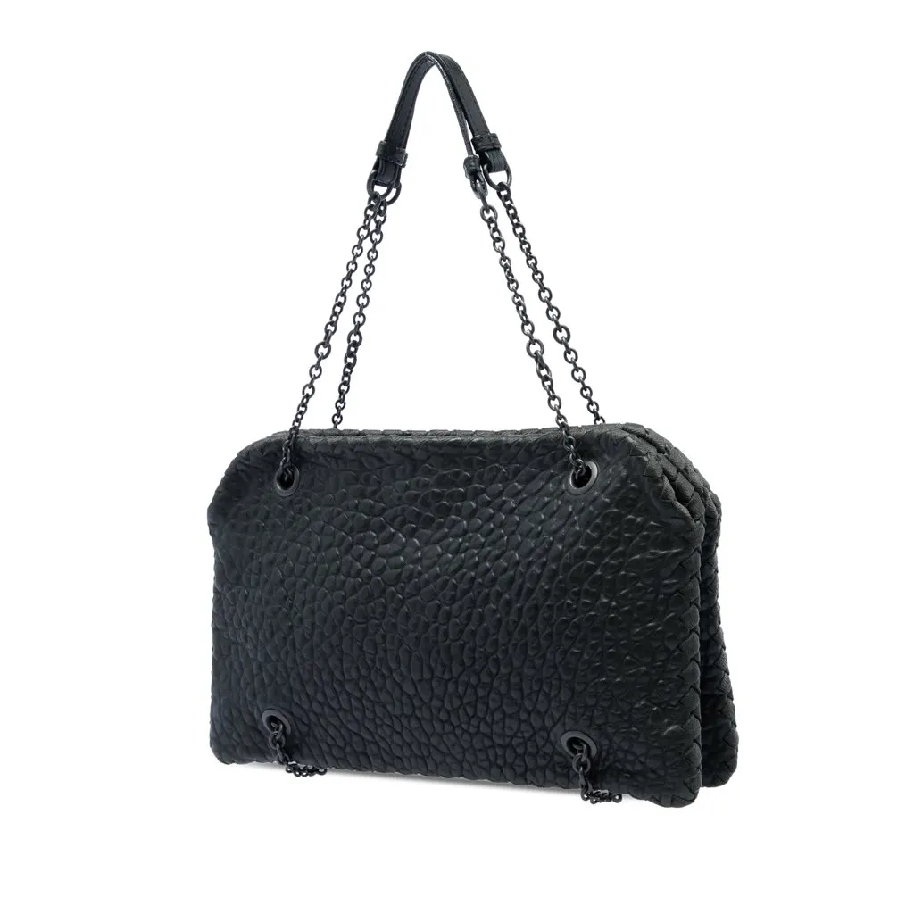 Bottega Veneta Textured Leather Whipstitch Duo Shoulder Bag Black Leather Very good - Back View
