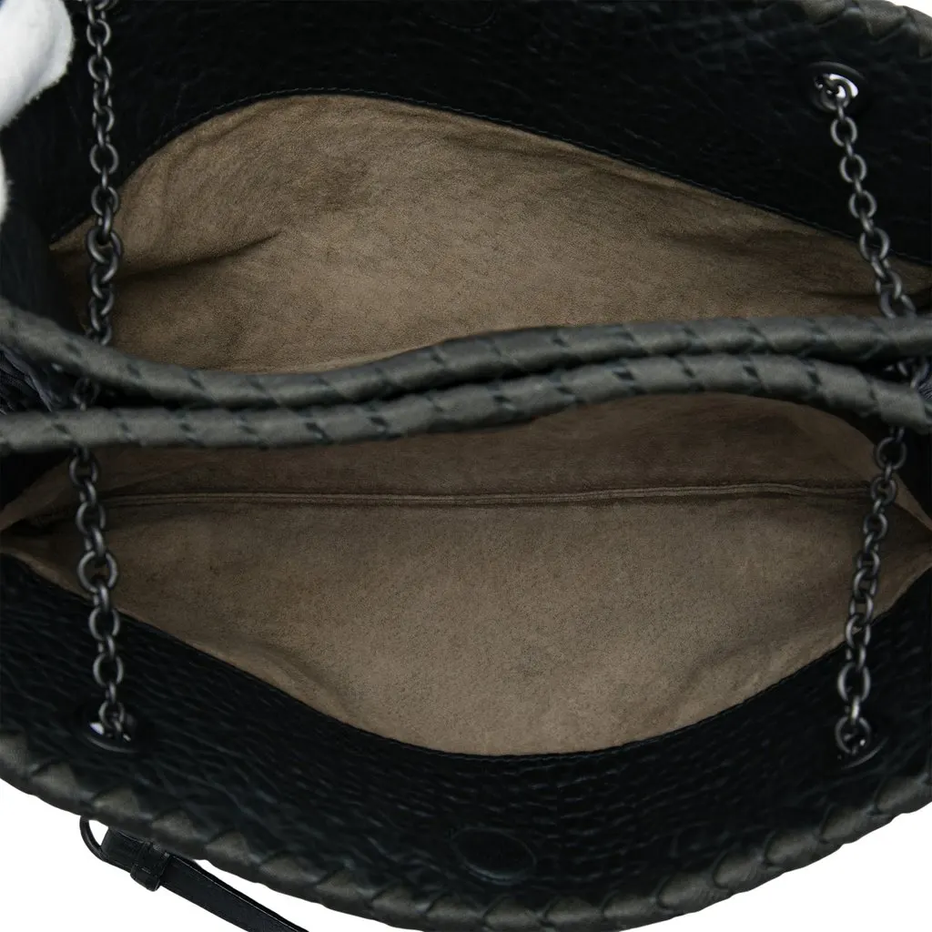 Bottega Veneta Textured Leather Whipstitch Duo Shoulder Bag Black Leather Very good - Model View