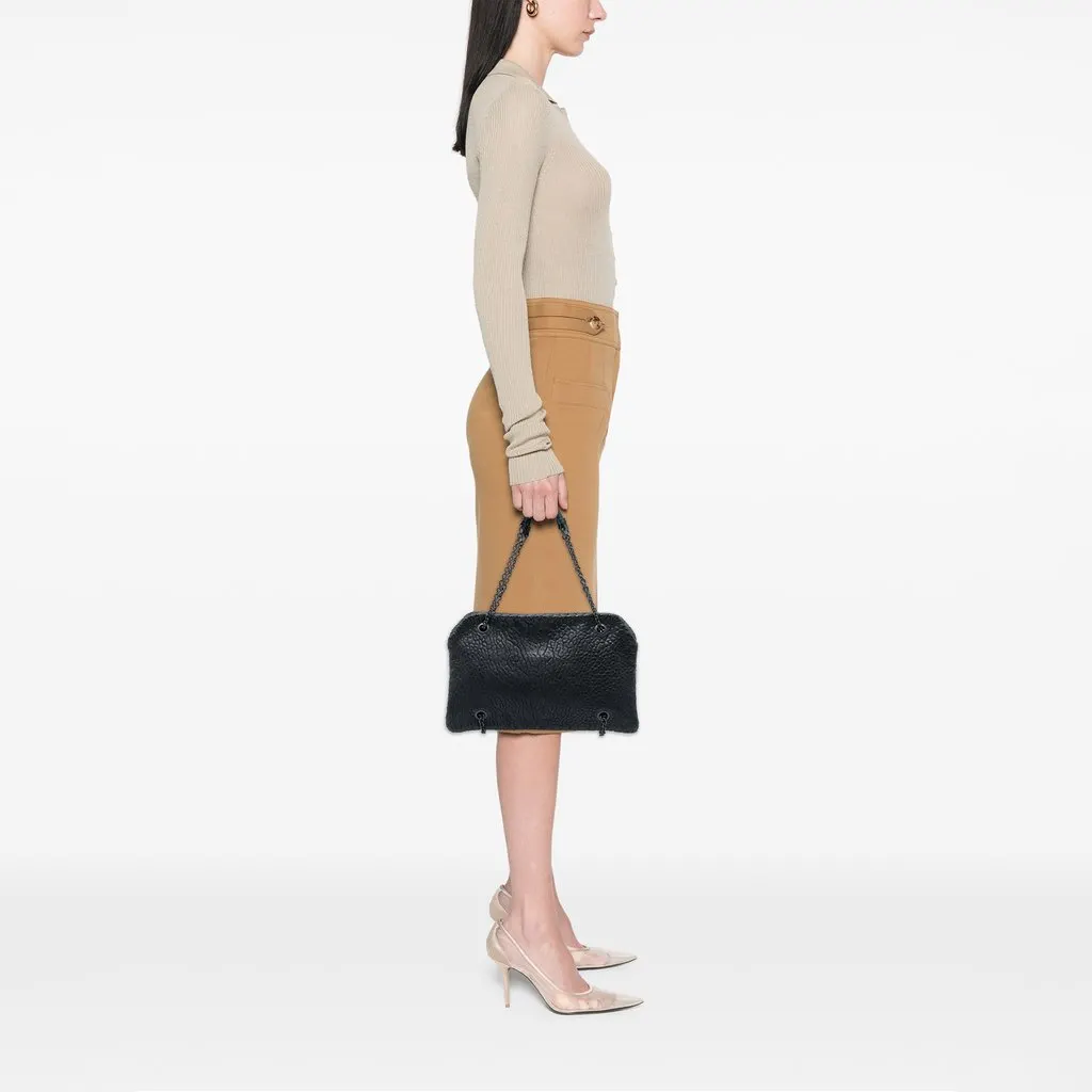 Bottega Veneta Textured Leather Whipstitch Duo Shoulder Bag Black Leather Very good - Box View