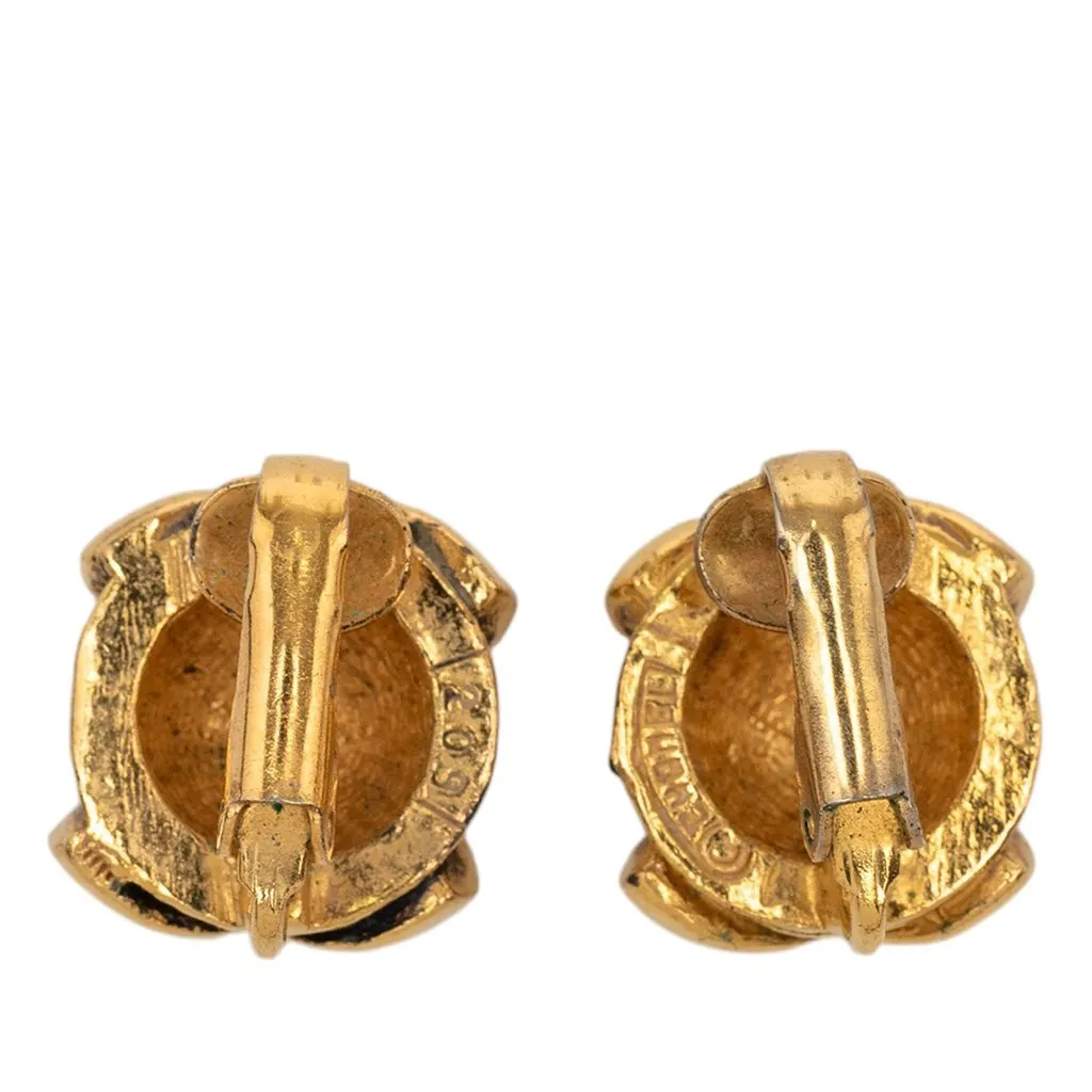Chanel CC Gold Plated Round Clip On Earrings Gold Metal Very good - Back View