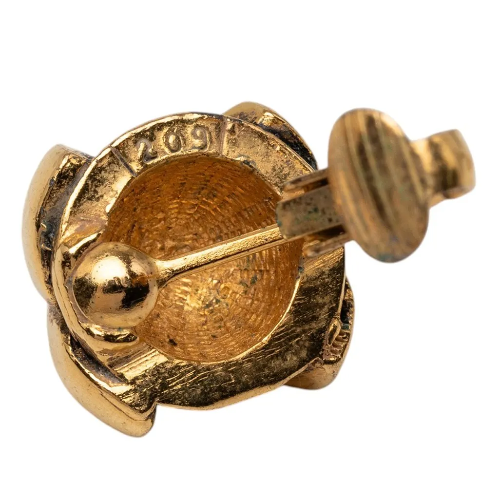 Chanel CC Gold Plated Round Clip On Earrings Gold Metal Very good - Inside View